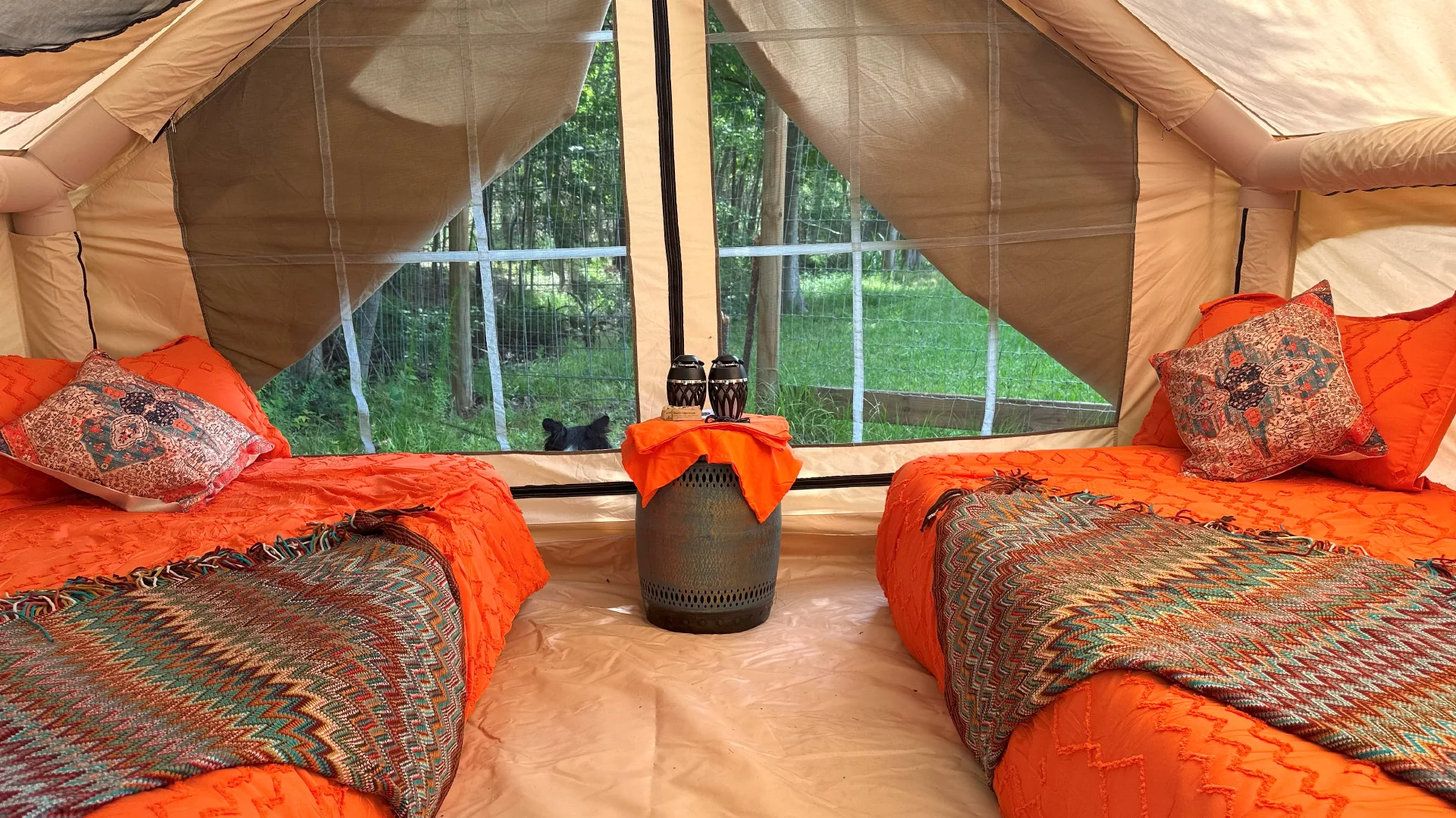 glamping in an inflatable tent